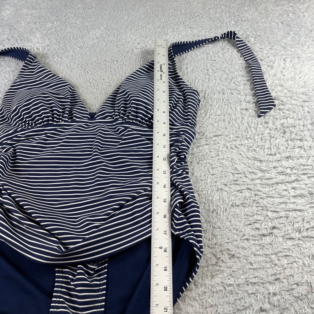 GapBody Navy Blue White Striped Ruched Halter One Piece Swimsuit Large - Picture 5 of 9
